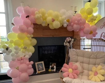 Pink and Yellow Balloon Garland Kit, You are My Sunshine Decorations, Lemon Bridal Shower, Pink Baby Shower Balloons, Matte Balloon Arch Kit