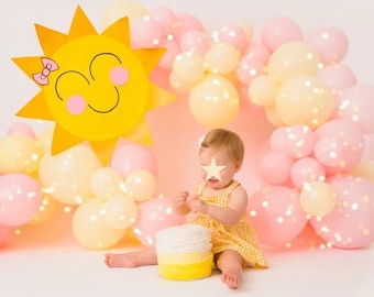 Pastel Yellow and Pink Balloon Arch Kit, You Are My Sunshine Baby Shower, Baby Shower Balloon Garland, First Trip Around The Sun Birthday