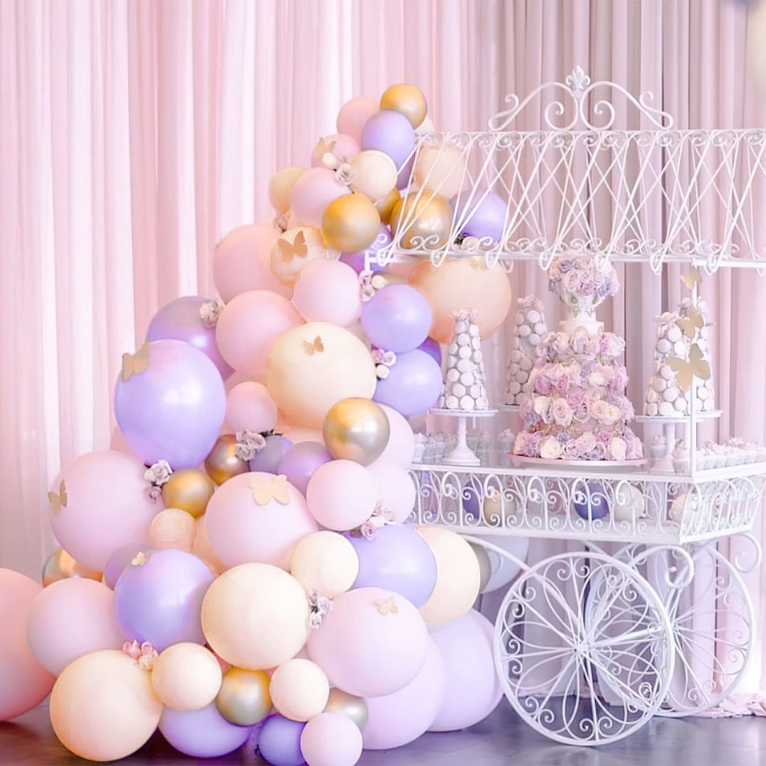Pink Lavender Peach Balloon Arch, Princess Party Balloon Garland, Pink