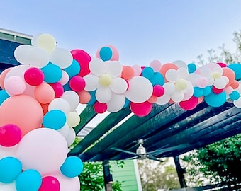 DIY Daisy Balloon Arch Kit, Daisy Baby Shower, Two Groovy Birthday, Five Is A Vibe, Pink Balloon Arch, Girl Baby Shower, Tropical Party Deco