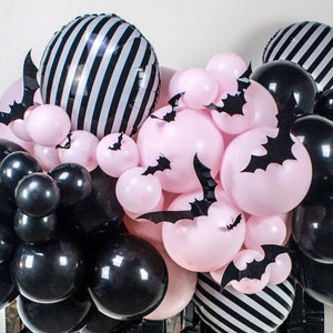 Pink and Black Halloween Balloon Garland Arch, Pastel Halloween, Bat Decor, Halloween Backdrop, Cute Halloween, Pastel Goth, Photo Backdrop image 9