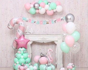 DIY Pink and Green Candy Cane Balloon Garland Kit | Includes Candy Cane and Peppermint Swirl Foils | Christmas Balloon Arch Kit Backdrop