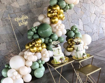 Eucalyptus, Sage, Cream and Gold Chrome  Balloon Arch Kit,  Baby Shower Balloon Garland, Bridal Shower, Woodland Baby Shower Decorations