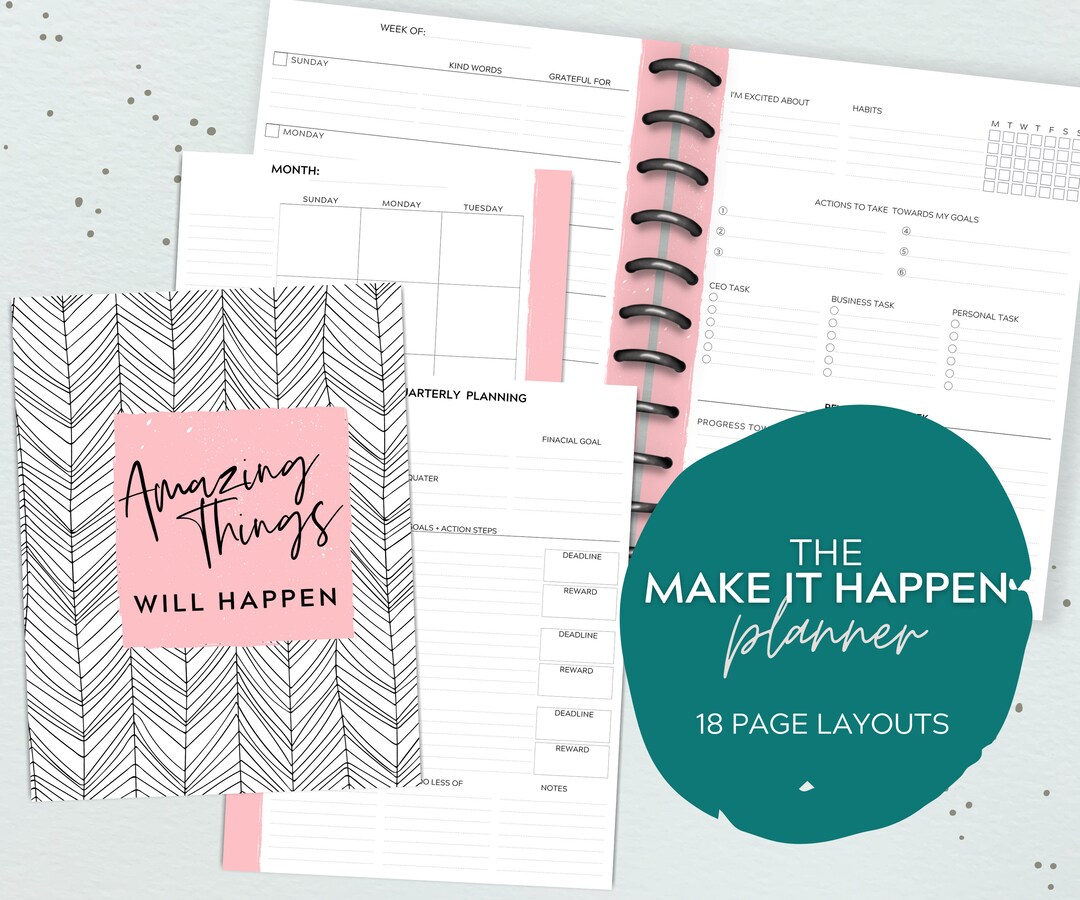 Pink Project Planner, Goal Tracker Planner, Undated Weekly Planner