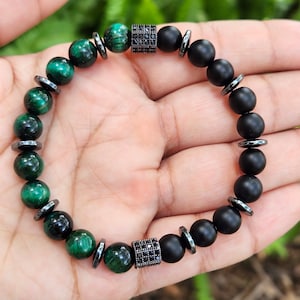 Unisex/men Green Tigereye beaded bracelet