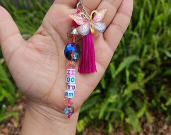 Kids butterfly keychain, butterfly hope backpack accessories, rainbow tassel, gifts with meaning, bag charm, purse