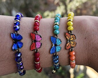 kids/women butterfly glass ab faceted beaded bracelets