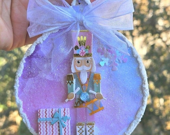 Pastel Nutcracker Christmas Ornaments, Pink and Purple, Set of 4