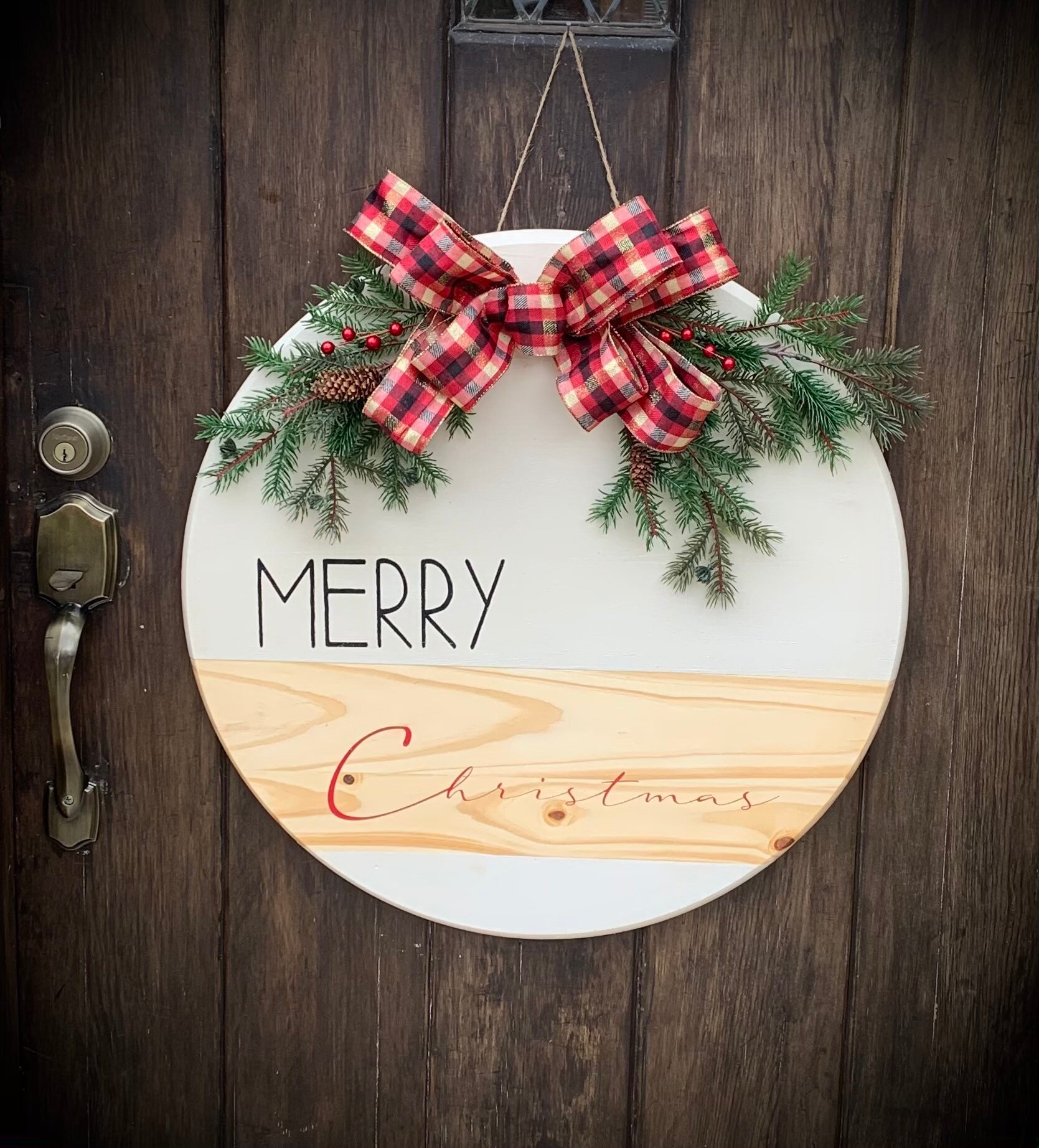 Merry Christmas Natural Round Door Sign Etsy UK