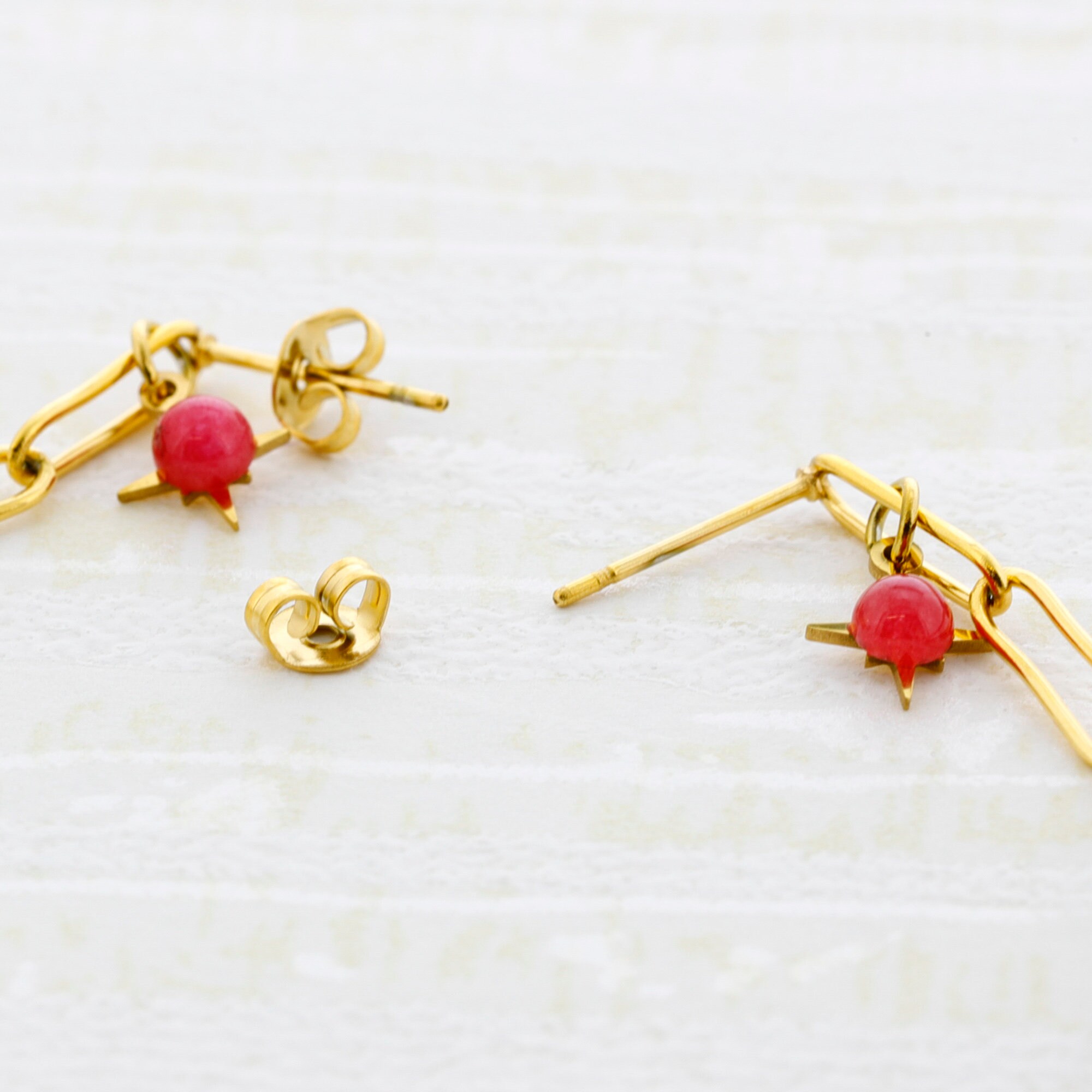 Long Surgical Steel Earrings With Links Colored Stone and Etsy UK