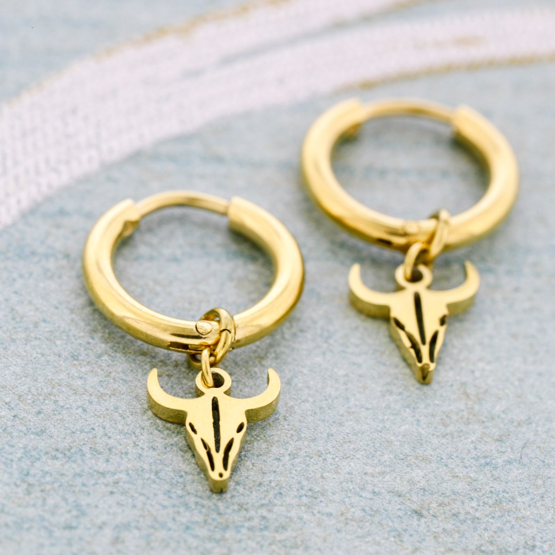 Surgical Steel Hoop Earrings With Buffalo Pendant Etsy UK