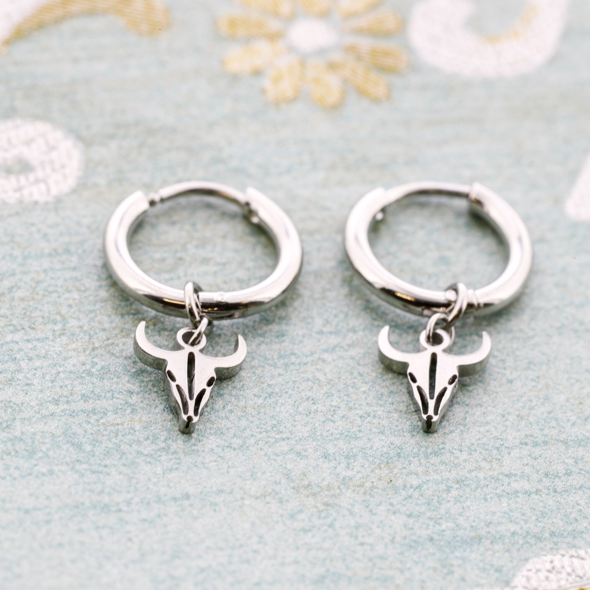 Surgical Steel Hoop Earrings With Buffalo Pendant Etsy UK