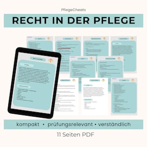 Recht in der Pflege Lernzettel | Pflegeausbildung PDF | Pflegeexamen & Prüfungsvorbereitung für Pflegefachkräfte