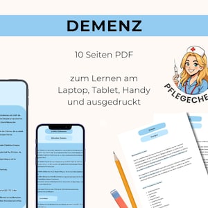 Demenz Lernzettel Pflegeausbildung PDF | Pflegeexamen & Prüfungsvorbereitung für Pflegefachkräfte | Validation + Kommunikation bei Demenz