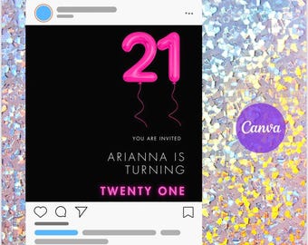 Editable 21st Birthday Invitation | Digital Invite