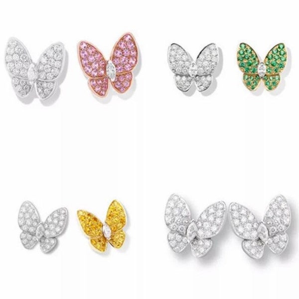 Schmetterling Ohrringe, zwei Schmetterling Ohrringe, 18K versilberte Ohrringe, 925 Sterling Silber Ohrringe, Ohrstecker, Geschenke für sie
