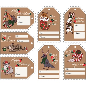 Folha de etiquetas para presentes de animais de Natal - Etiquetas para impressão - Download instantâneo - Download digital - Etiquetas de férias