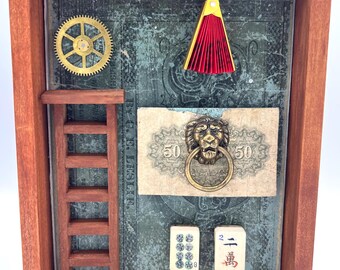 China Box Assemblage Art – Miniature Shadow Box, Collectible Objects