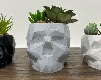 Geometric Skull Planter Pot: Gothic Home Decor, Pencil Holder
