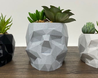 Skull Planter Pot, Skull Pencil Holder, Human Geometric Skull, Gothic Decor, Witch Home Decor