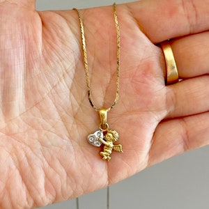 14k angel pendant, vintage angel diamond pendant, gold vintage angel charm, solid gold angel charm, solid gold pendant, gold diamond charm