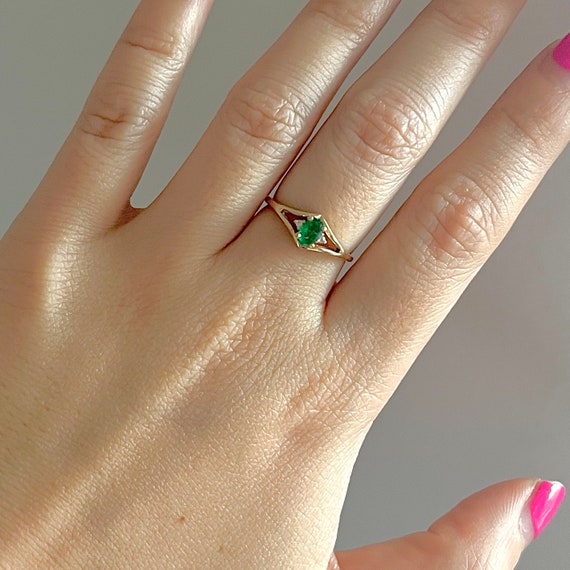 Vintage 14k Gold Emerald and Diamond Ring, Vintag… - image 3