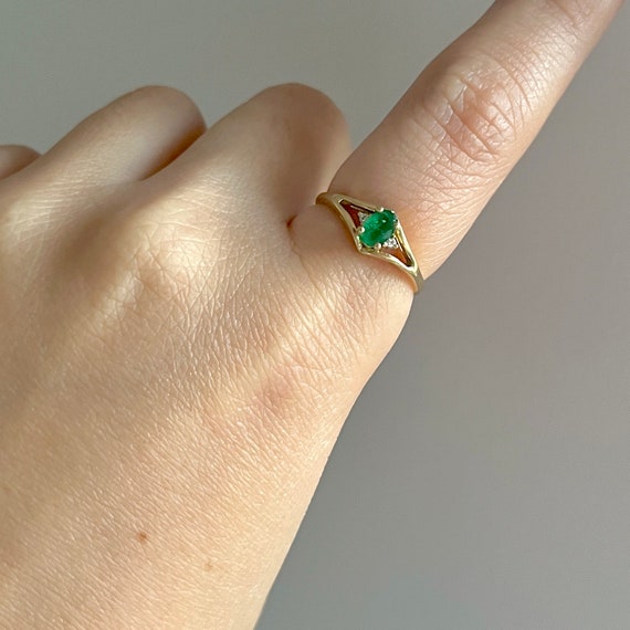 Vintage 14k Gold Emerald and Diamond Ring, Vintag… - image 1