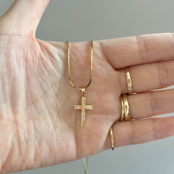 14k vintage cross  pendant, cross pendant, gold c… - image 1