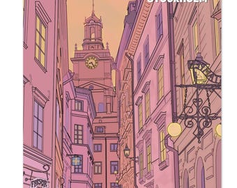 Stockholm Travel Poster | Nostalgic VHS Pop Illustration | Hand-Drawn City Art (Physical Print)