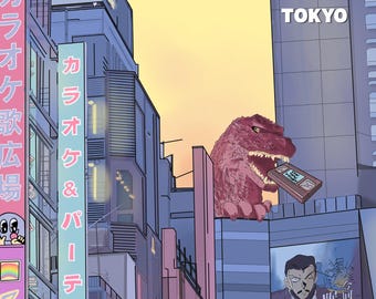 Tokyo Travel Poster | VHS Pop Illustration, Hand-Drawn Artwork (Digital Download)