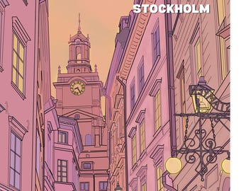 Stockholm Travel Poster | Nostalgic VHS Pop Illustration | Hand-Drawn Artwork (Digital Download)