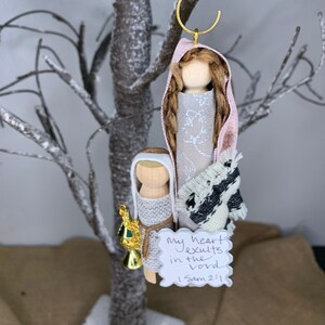 Old Testament Hannah and Samuel Wooden Doll Ornament