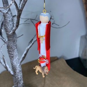 CUSTOM: Pope St. Pius X with Golden Lion (St. Pius X Catholic High School, Atlanta, GA) Wooden Doll Ornament