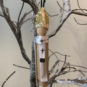 Pope St. John Paul II Wooden Doll Ornament
