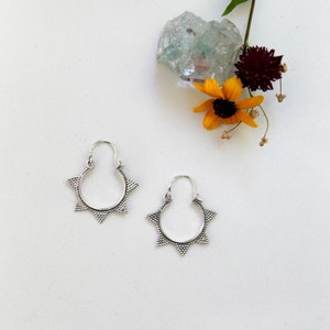 Solid Stelring Silver Medium Size Spiked Hoops Earrings