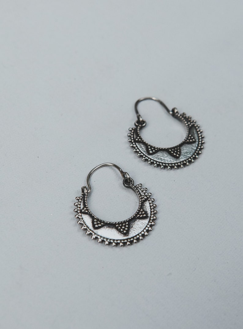 Solid Sterling Silver Classic Rajasthani Dot Work Hoop Earrings