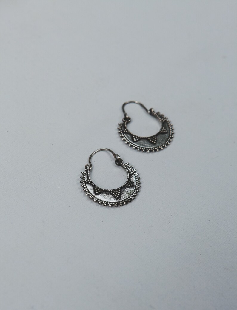 Solid Sterling Silver Classic Rajasthani Dot Work Hoop Earrings