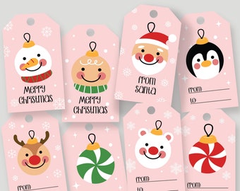 Archivo imprimible de etiqueta de regalo de Navidad, etiquetas de regalo de Navidad rosa, etiquetas digitales, etiqueta de favor de Navidad imprimible, conjunto de 9 diseños