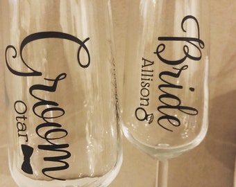 Custom Wedding Champagne Flute Decals: Bride and Groom Stickers
