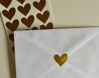 Gold Heart Vinyl Stickers: Wedding Favor Seals (2.5cm)
