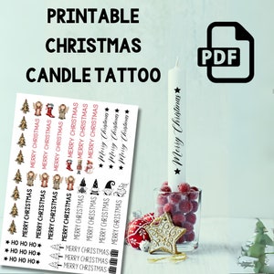 Christmas Candle Tattoo PDF File, Instant Download, Template for Waterslide Decal Paper, A4