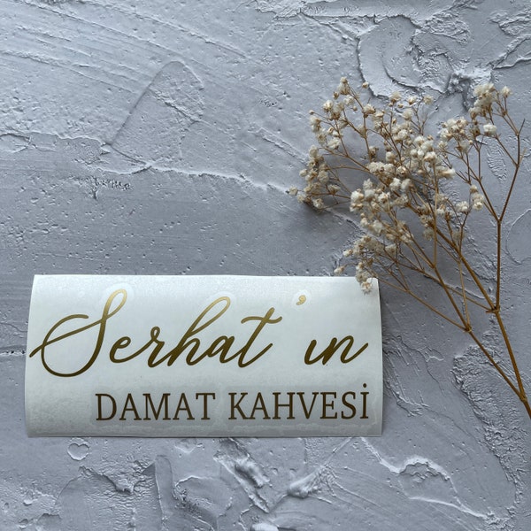 Sticker Damat Kahvesi, Sticker personnalisé pour la cérémonie de fiançailles, Sticker nom