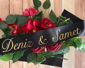 Custom Satin Bouquet Ribbon 6cm, Personalized Bride and Groom Name