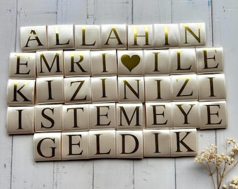 Turkish Engagement Chocolate Wrapper Decals, Gold or Silver Stickers