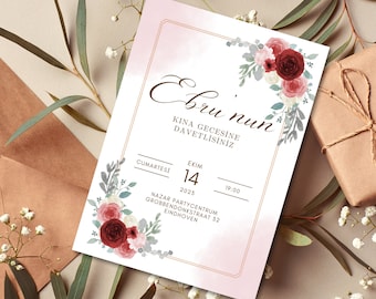 Floral Henna Night Invitation: Editable Canva Template (Digital Download)