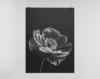 POPPY POWER black and white poppy as digital download, printable wallart, contrast, portrait format, art, printing, DIY, digital printing, decoration