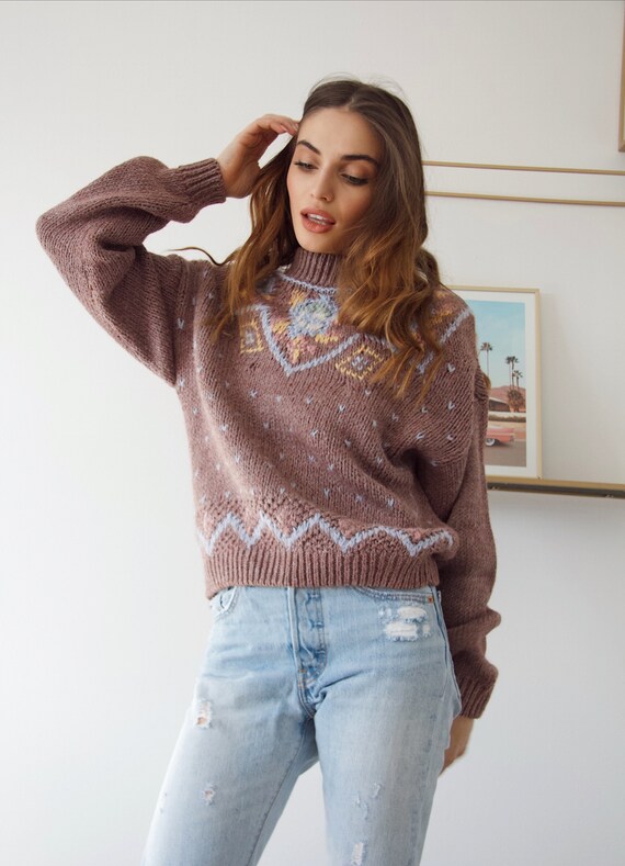 Vintage wool Sweater 70s handknitted oversized swe