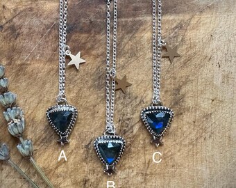 Wish Pendants Sterling silver with flashy blue labradorite Hallmarked. Chain length is 20inch with a lobster fastening & gold filled star.