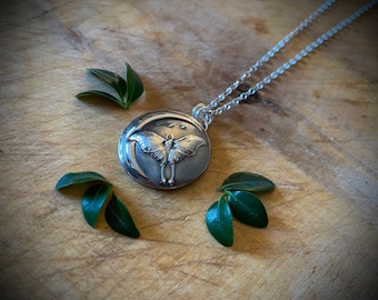 Luna Moth Pendant in Sterling silver Hallmarked, with a blackened patina.  20inch chain. MADE TO ORDER