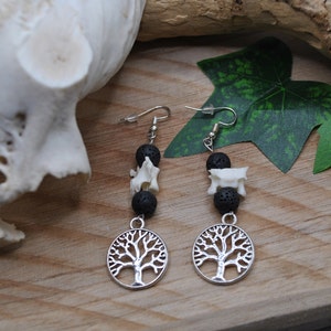 Exceptional unique earrings with tree of life and real bones, personalized certificate